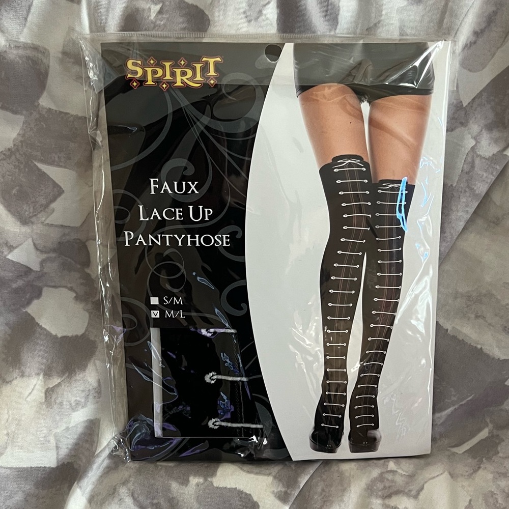 Spirit Halloween Faux Lace Up Pantyhose
